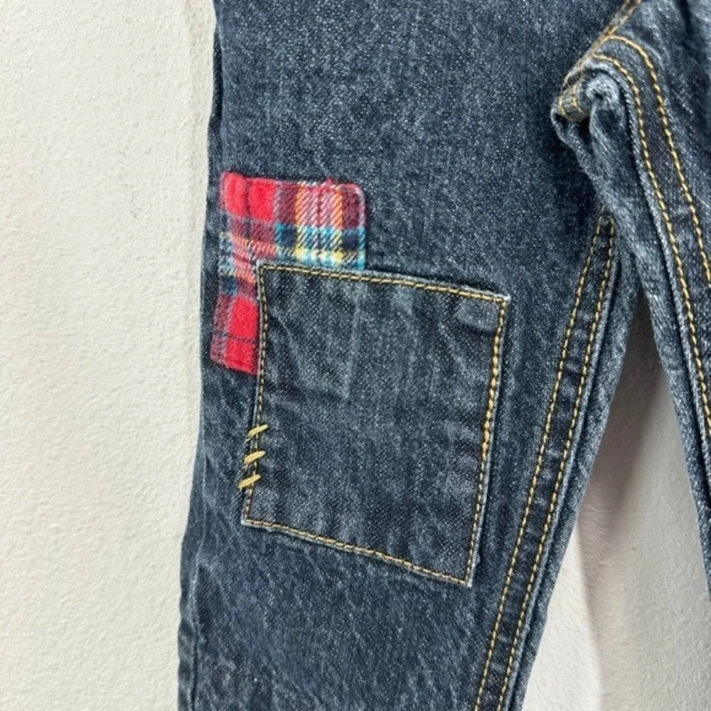 Retro Old Fashioned OshKosh Bgosh‎ Toddler Jeans Plaid Patchwork Denim Pants